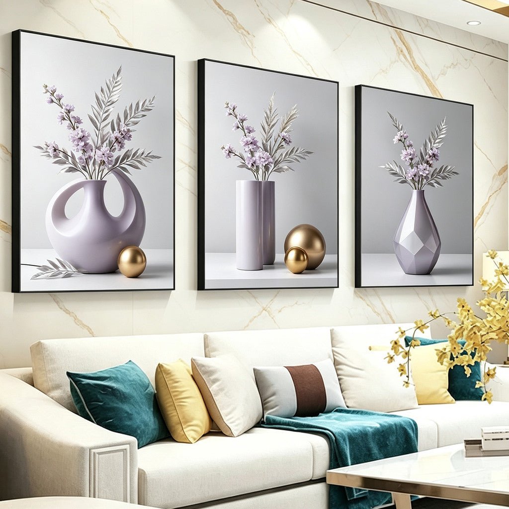 3pcs Wall Decoration modern light luxury still life Nordic geometric vase Living Room Wall Decor - Ruangart