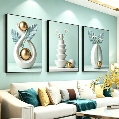 3pcs Wall Decoration modern light luxury still life Nordic geometric vase Living Room Wall Decor - Ruangart