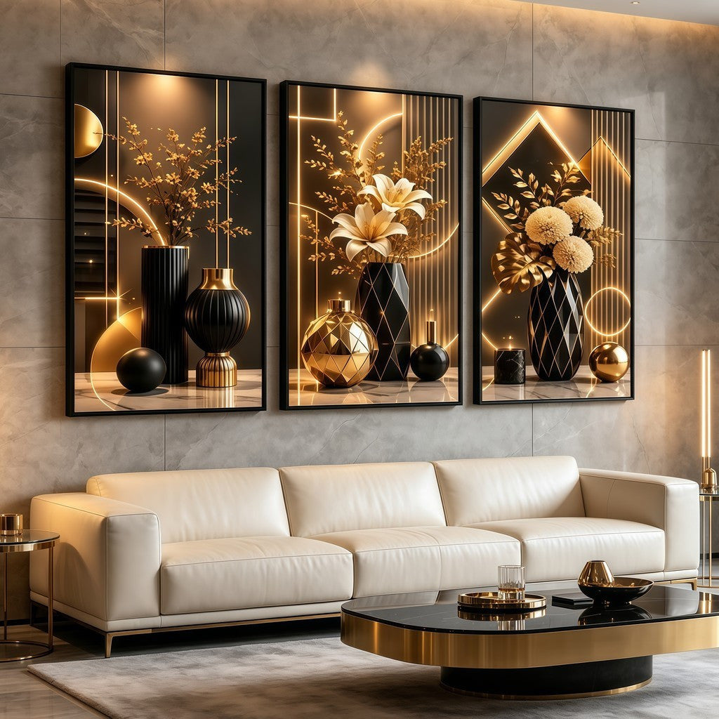 Aesthetic Floral Wall Art Set (3 Pcs) - Minimalist Team Kahoy Decor