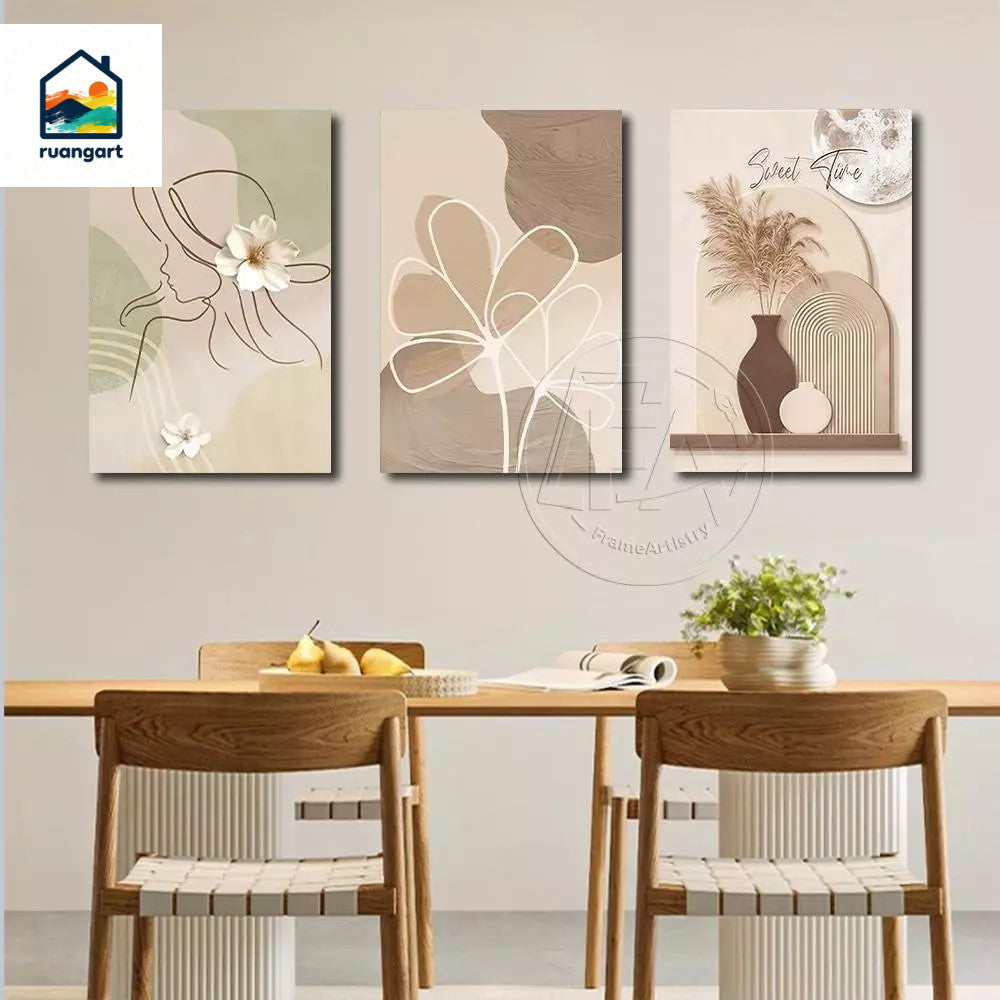 3-Piece Minimalist Floral Wall Decor - Frameless Aesthetic Design