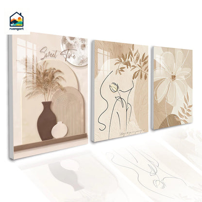 3-Pirasong Aesthetic Minimalist Rose Flower Wall Decoration Art Decoration Picture Living Room Decor