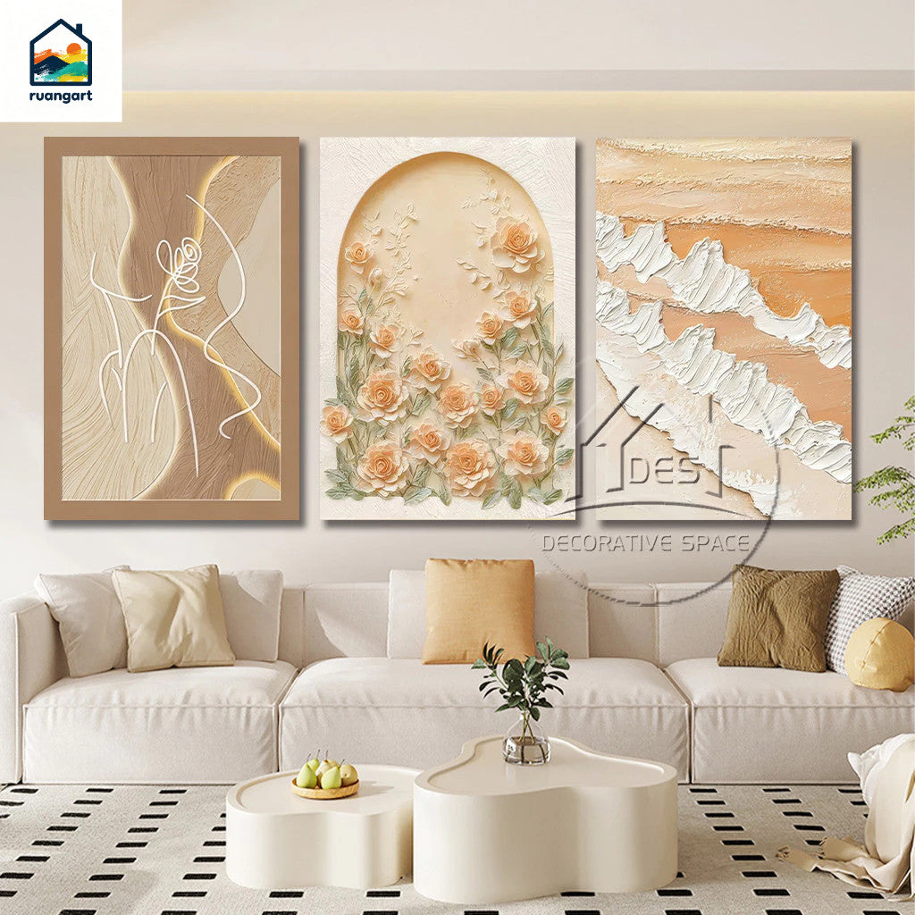 3-Pirasong Aesthetic Minimalist Rose Flower Wall Decoration Art Decoration Picture Living Room Decor