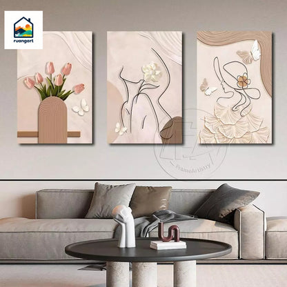 3PCS Flowers Art Simple INS Wall Decoration Painting  Frameless  Ornaments Artistic Wall Decor