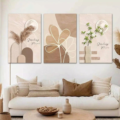 3-Piece Minimalist Floral Wall Decor - Frameless Aesthetic Design