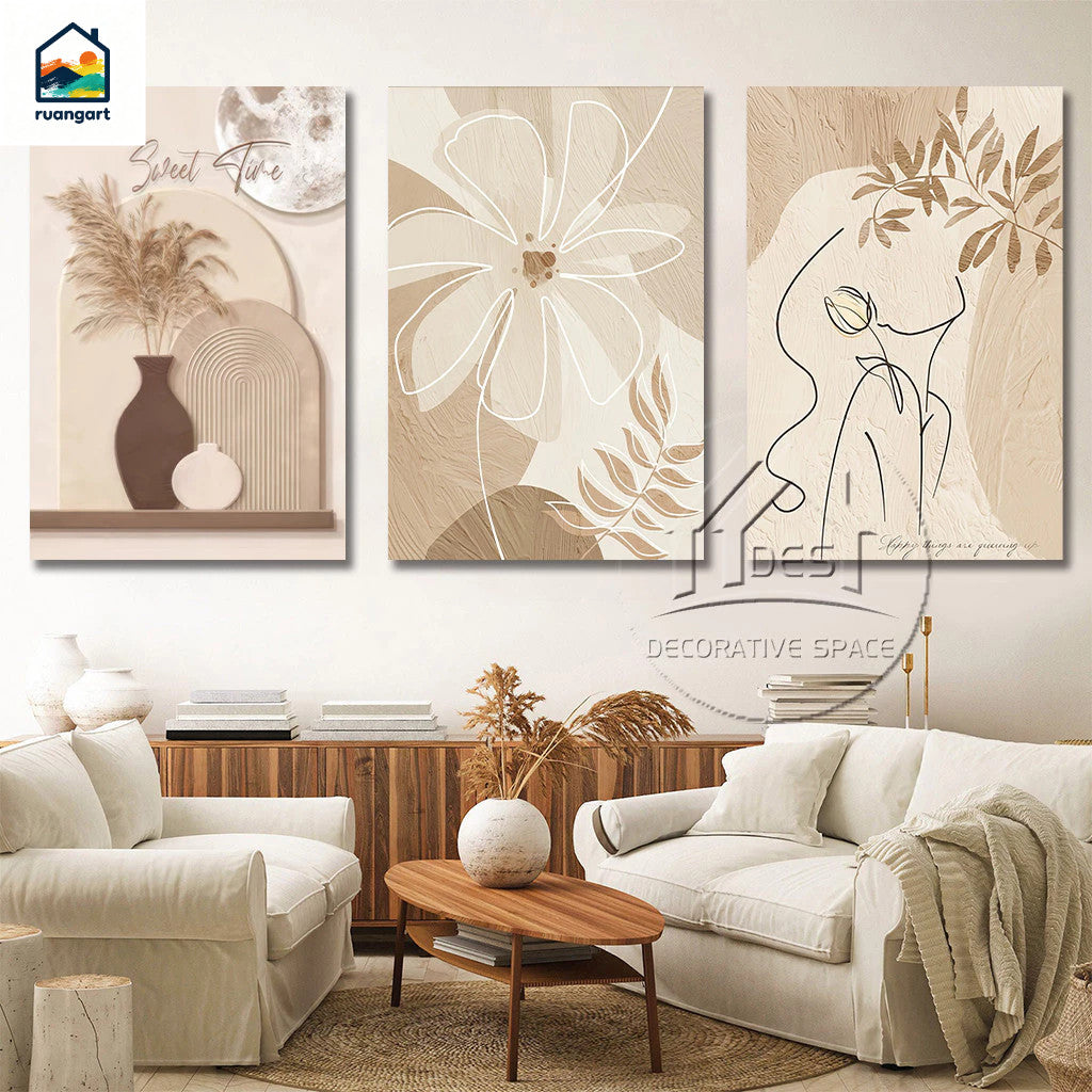3-Pirasong Aesthetic Minimalist Rose Flower Wall Decoration Art Decoration Picture Living Room Decor