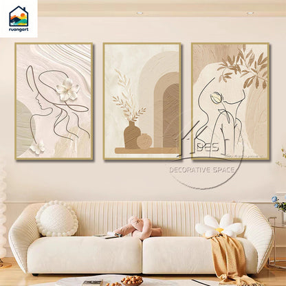 3PCS Dekorasyong Pang-dingding Aesthetic Minimalist na Bulaklak na Rose Wall Art Dekorasyong Larawan Palamuti sa Sala