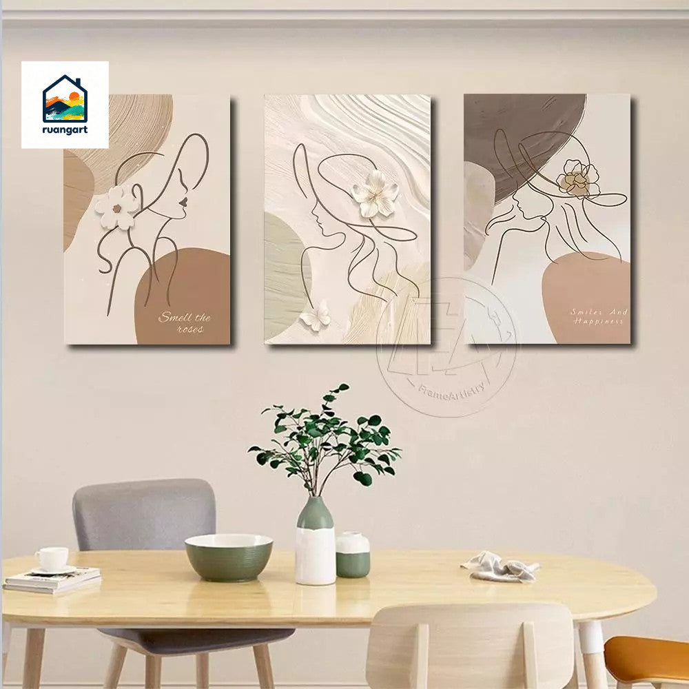 3PCS Flowers Art Simple INS Wall Decoration Painting  Frameless  Ornaments Artistic Wall Decor