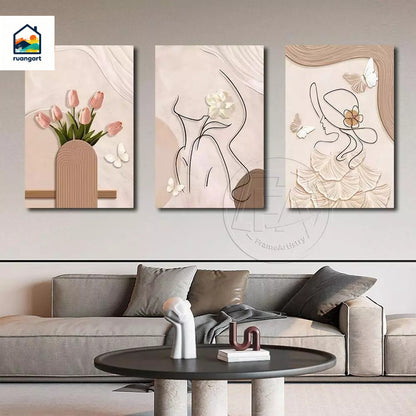 3-Piece Minimalist Floral Wall Decor - Frameless Aesthetic Design