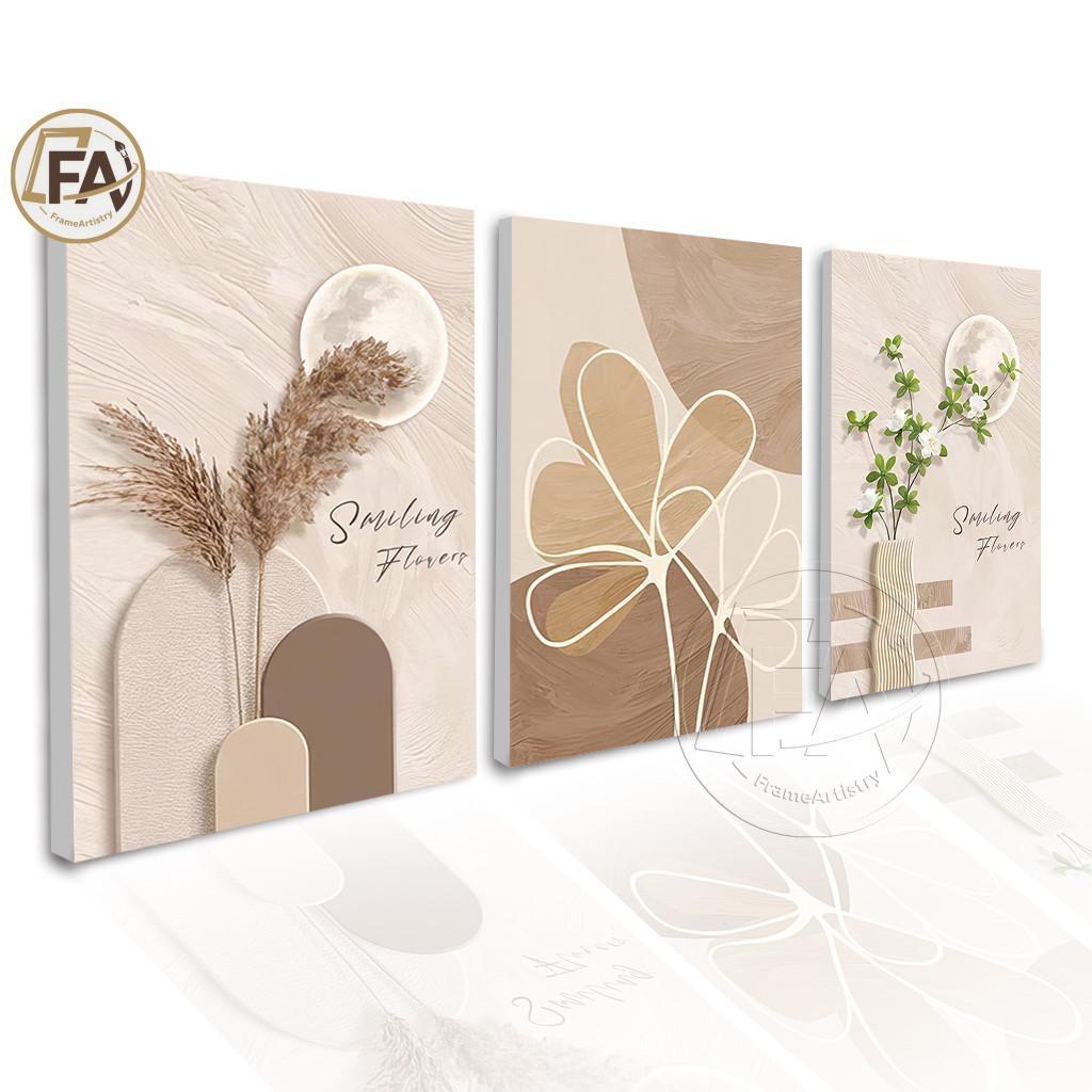 3-Piece Minimalist Floral Wall Decor - Frameless Aesthetic Design