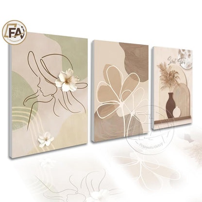 3-Piece Minimalist Floral Wall Decor - Frameless Aesthetic Design