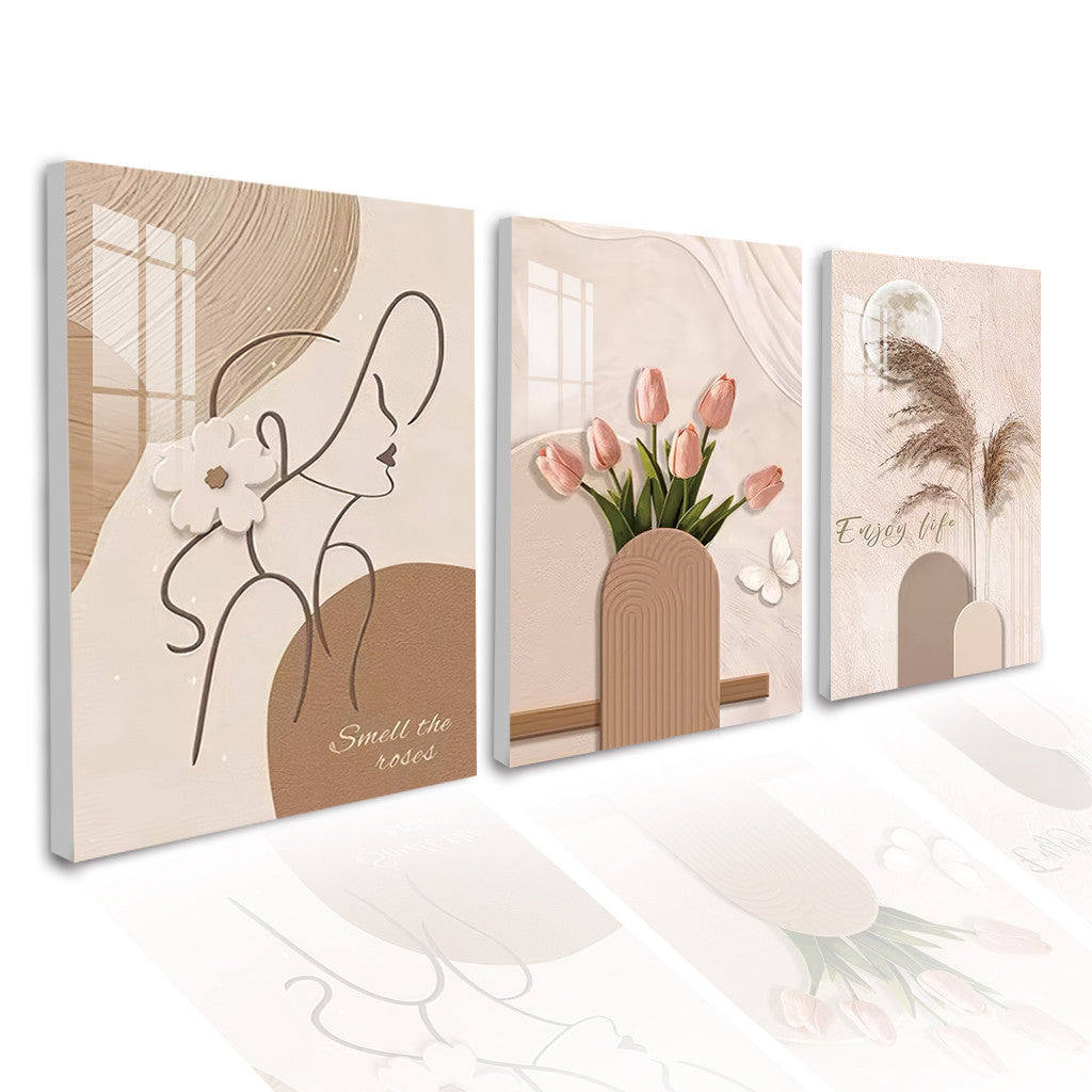3PCS Dekorasyong Pang-dingding Aesthetic Minimalist na Bulaklak na Rose Wall Art Dekorasyong Larawan Palamuti sa Sala