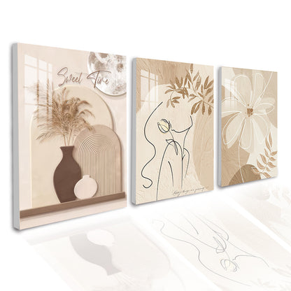 3PCS Dekorasyong Pang-dingding Aesthetic Minimalist na Bulaklak na Rose Wall Art Dekorasyong Larawan Palamuti sa Sala