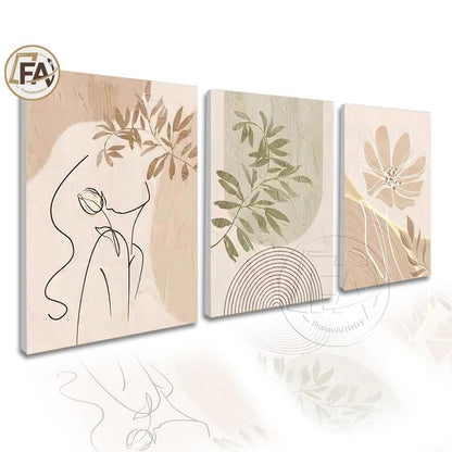 3-Piece Minimalist Floral Wall Decor - Frameless Aesthetic Design