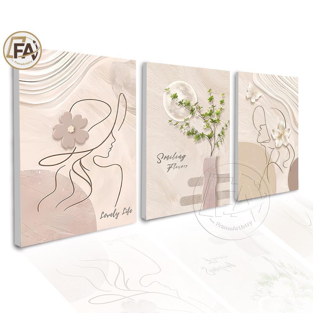 3-Piece Minimalist Floral Wall Decor - Frameless Aesthetic Design