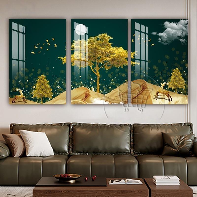3pcs Golden Money Tree Wall Frame Decoration Wealth Tree Living Room Decoration Painting