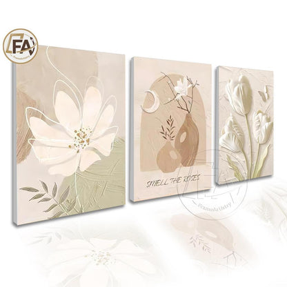 3-Piece Minimalist Floral Wall Decor - Frameless Aesthetic Design