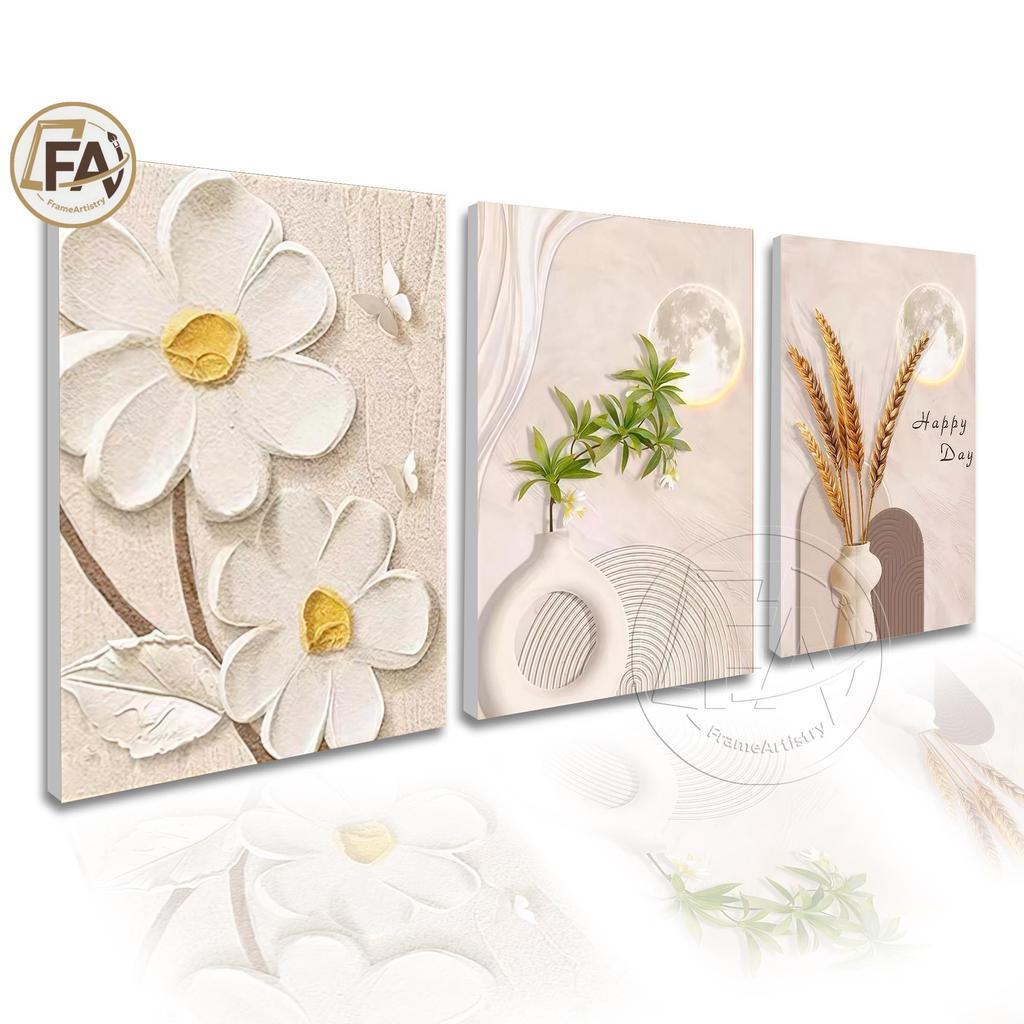 3-Piece Minimalist Floral Wall Decor - Frameless Aesthetic Design