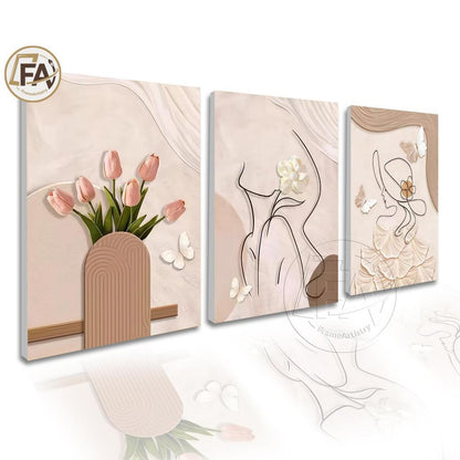 3-Piece Minimalist Floral Wall Decor - Frameless Aesthetic Design