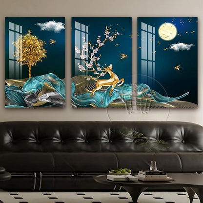 3pcs Golden Money Tree Wall Frame Decoration Wealth Tree Living Room Decoration Painting