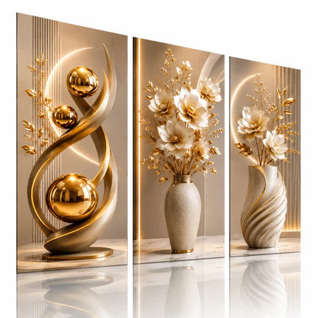 Elegant Floral Crystal Wall Art Set (3 Pcs) - Luxury Unframed Design