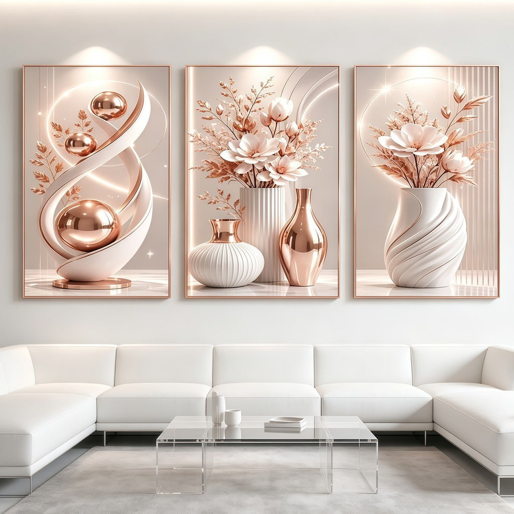 Elegant Floral Crystal Wall Art Set (3 Pcs) - Luxury Unframed Design