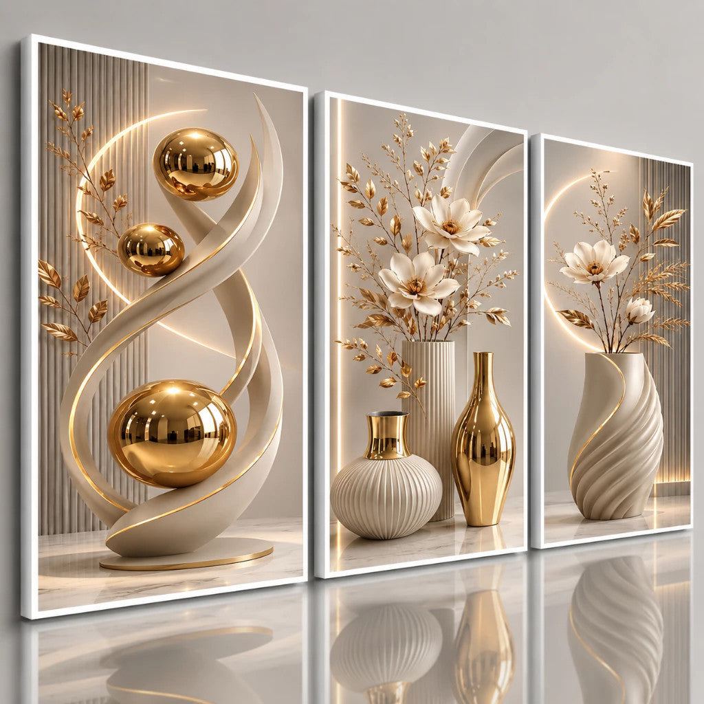 Elegant Floral Crystal Wall Art Set (3 Pcs) - Luxury Unframed Design