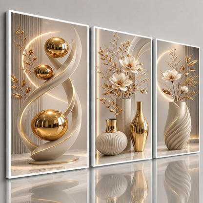Elegant Floral Crystal Wall Art Set (3 Pcs) - Luxury Unframed Design