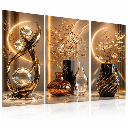Elegant Floral Crystal Wall Art Set (3 Pcs) - Luxury Unframed Design