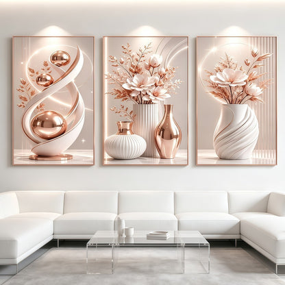 Elegant Floral Crystal Wall Art Set (3 Pcs) - Luxury Unframed Design
