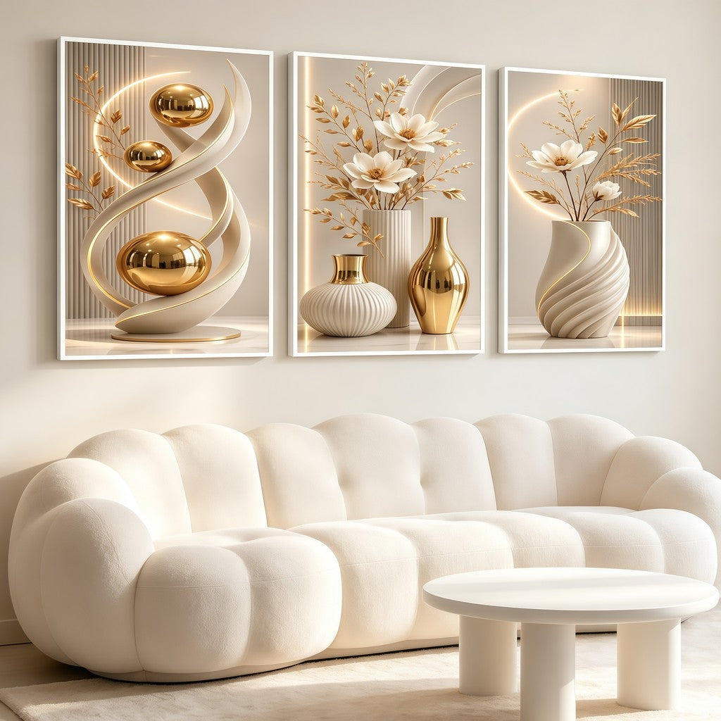 Elegant Floral Crystal Wall Art Set (3 Pcs) - Luxury Unframed Design