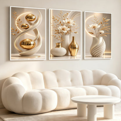 Elegant Floral Crystal Wall Art Set (3 Pcs) - Luxury Unframed Design