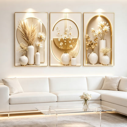 Elegant Floral Crystal Wall Art Set (3 Pcs) - Luxury Unframed Design