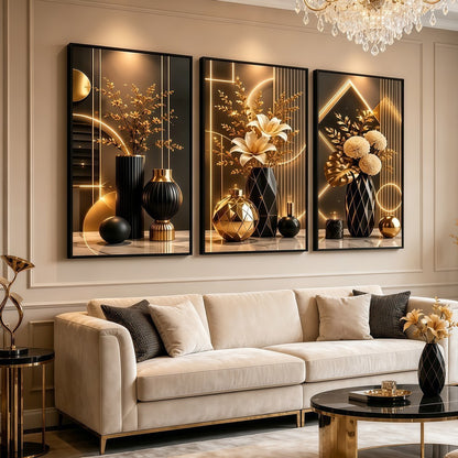 Elegant Floral Crystal Wall Art Set (3 Pcs) - Luxury Unframed Design