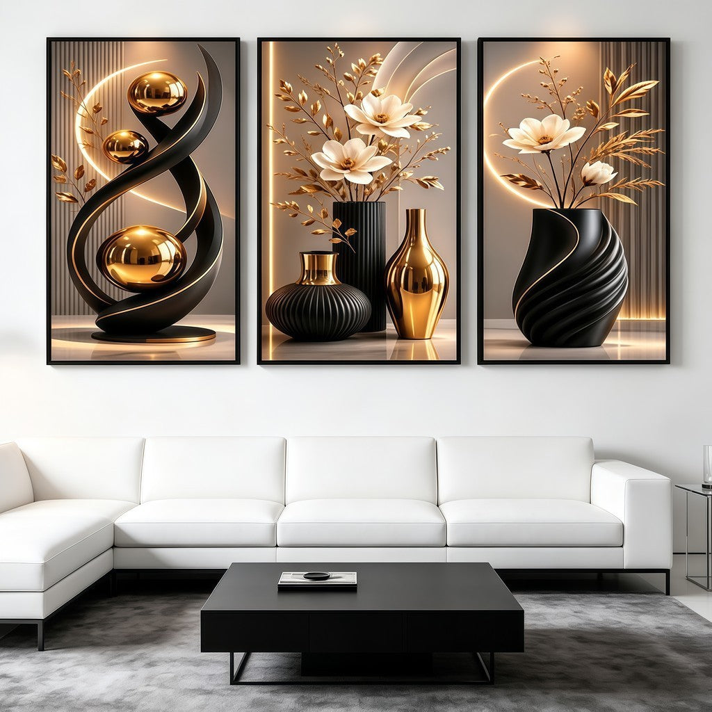 Elegant Floral Crystal Wall Art Set (3 Pcs) - Luxury Unframed Design