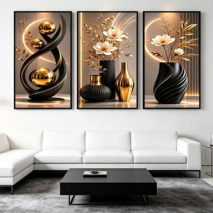 Elegant Floral Crystal Wall Art Set (3 Pcs) - Luxury Unframed Design