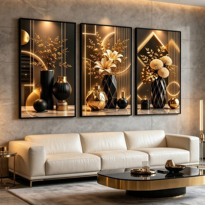 Elegant Floral Crystal Wall Art Set (3 Pcs) - Luxury Unframed Design
