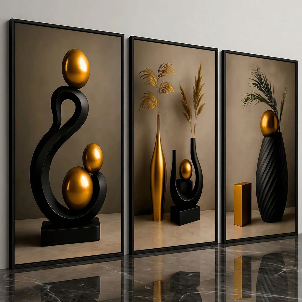 3Pcs/set Modern Floral Wall Art Decor Black Aesthetic Flower Wall Decoration Minimalist Home Decor